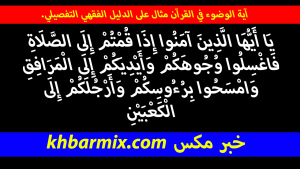 آية الوضوء في القرآن مثال على الدليل الفقهي التفصيلي.